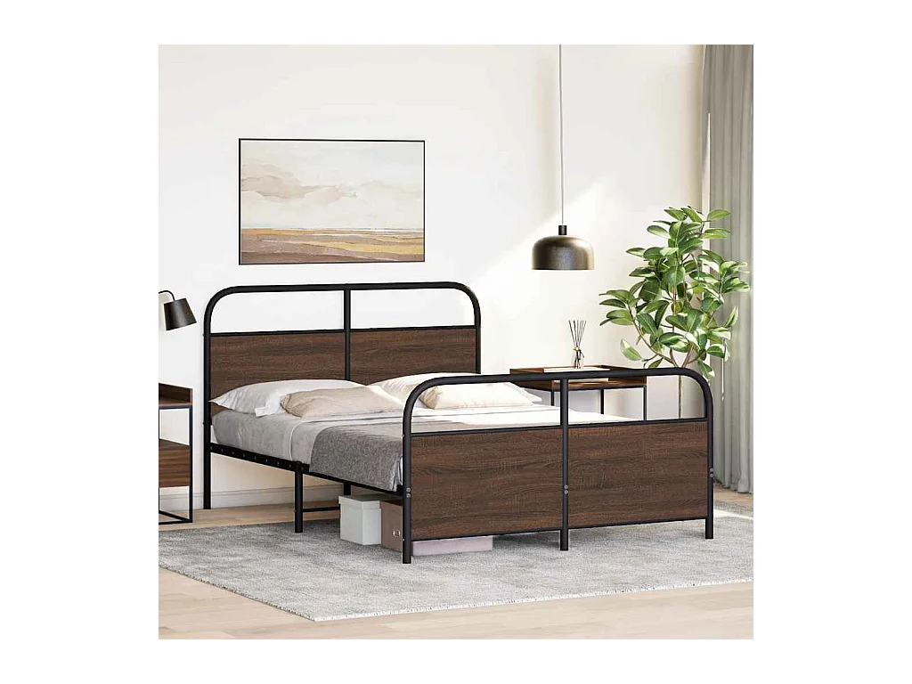 Cadre de lit en métal sans matelas chêne marron 140x200 cm