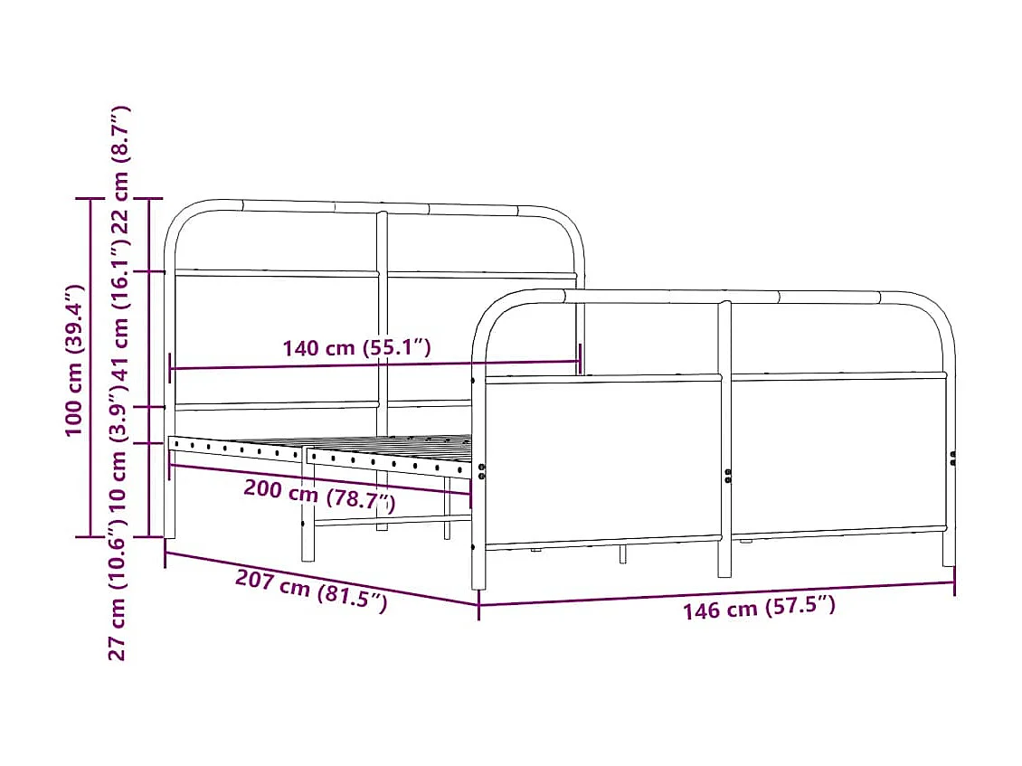 Metallbett ohne Matratze Braun Eichen-Optik 140x200 cm