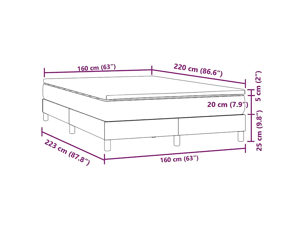 Cama box spring con colchón terciopelo verde oscuro 160x220 cm