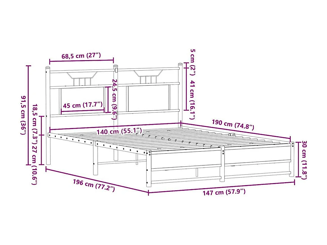 Estructura de cama sin colchón madera roble Sonoma 140x190 cm