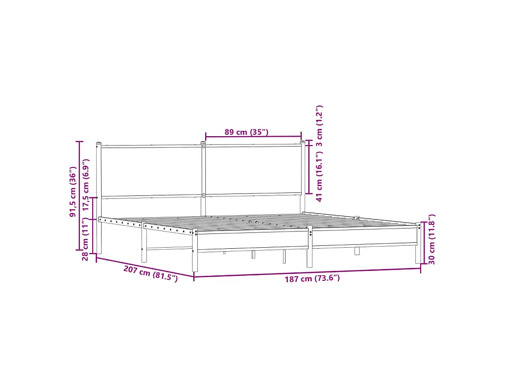 Estructura de cama sin colchón metal roble Sonoma 180x200 cm