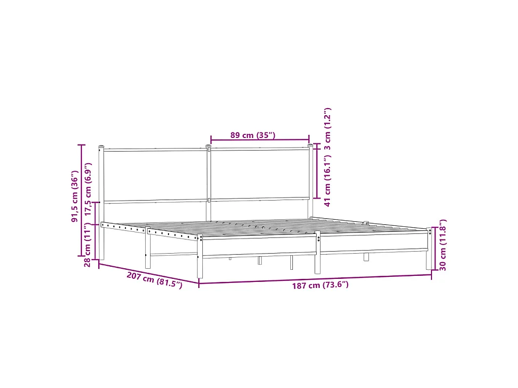 Estructura de cama sin colchón metal roble Sonoma 180x200 cm