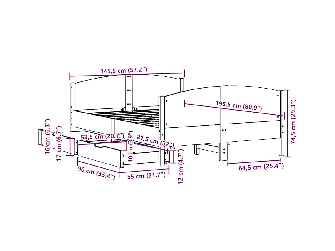 Cadre de lit sans matelas blanc 140x190 cm bois de pin massif