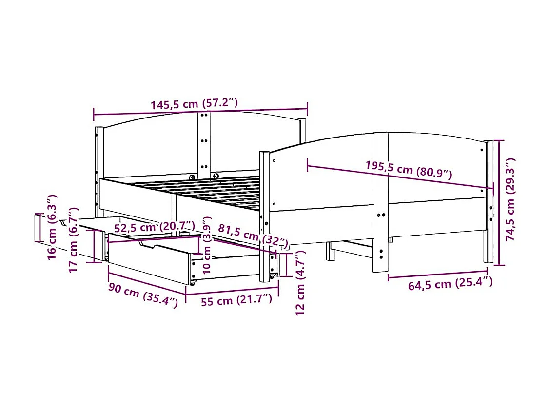 Bedframe zonder matras massief grenenhout wit 140x190 cm