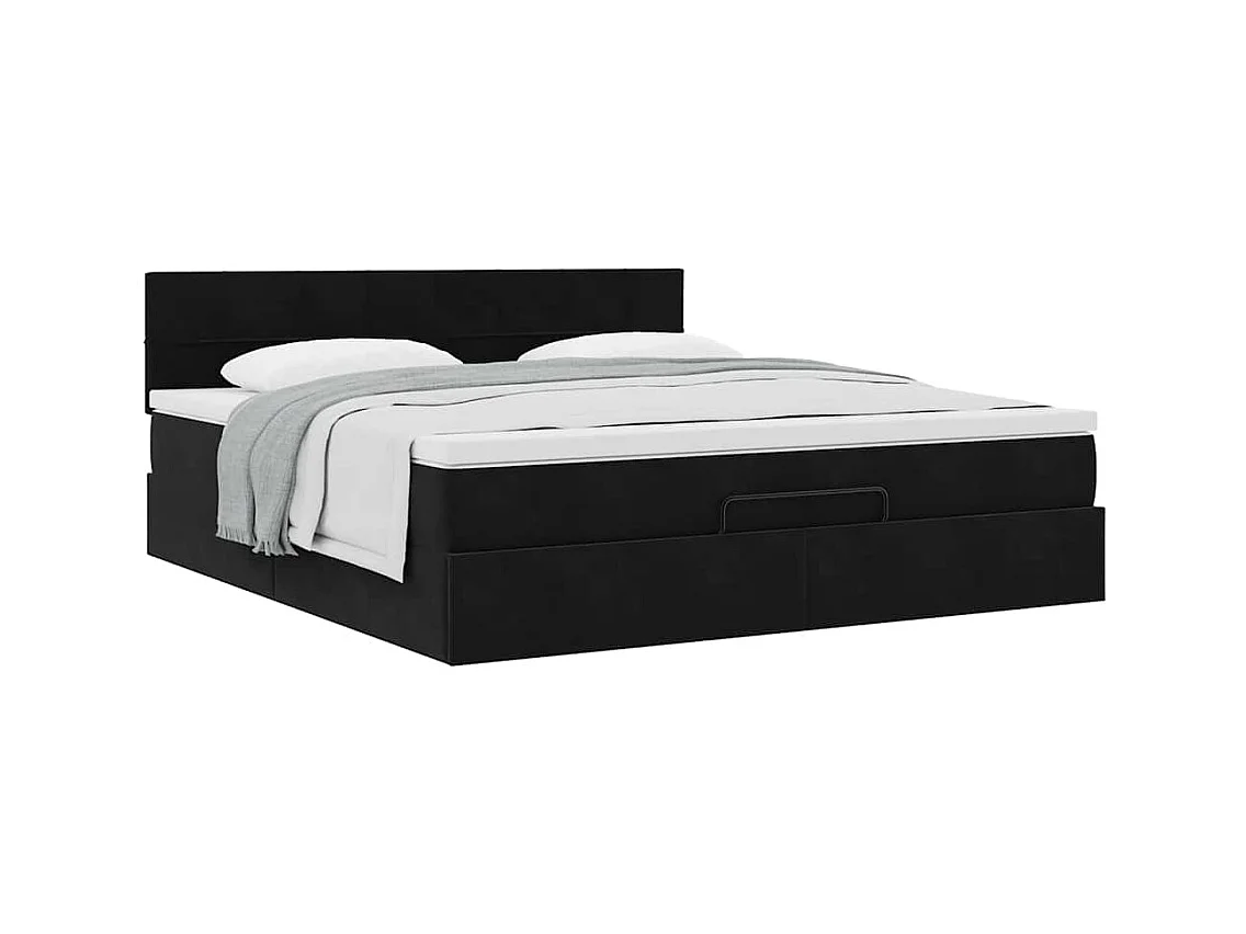 Cadre de lit ottoman avec matelas noir 160x200 cm velours