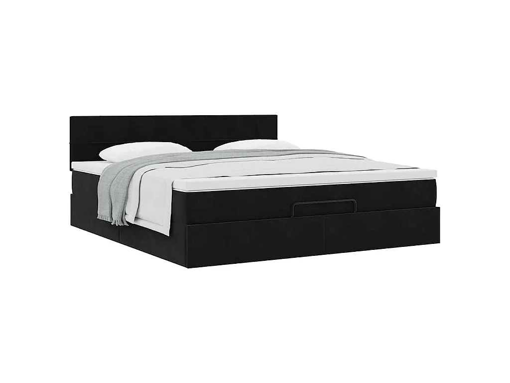 Struttura Letto Pouf con Materasso Nero 160x200 cm in Velluto