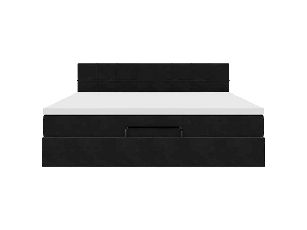 Struttura Letto Pouf con Materasso Nero 160x200 cm in Velluto