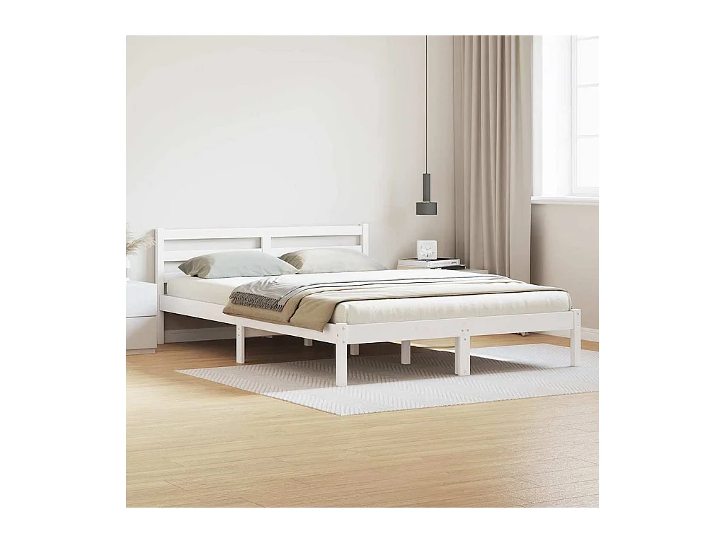 Cama com cabeceira Branco 220 x 160 cm Madeira de pinho maciça