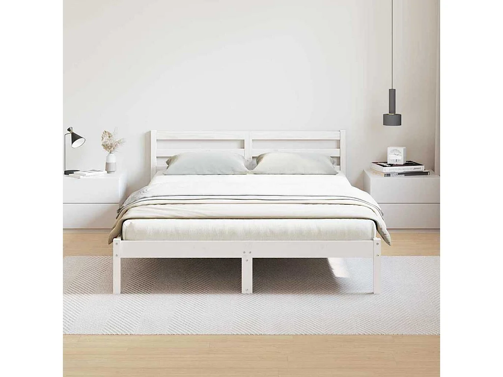 Cadre de lit Blanc 225,5 x 165,5 x 69,5 cm Bois de Pin Massif