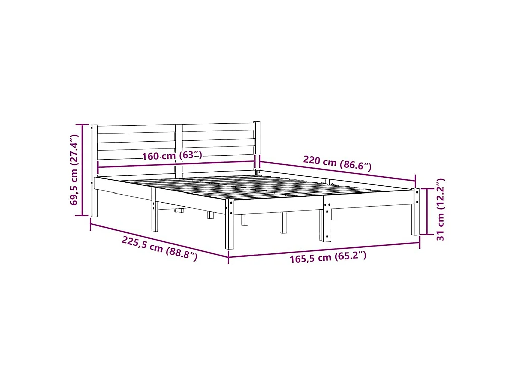Bedframe Wit 225,5 x 165,5 x 69,5 cm Massief Vurenhout