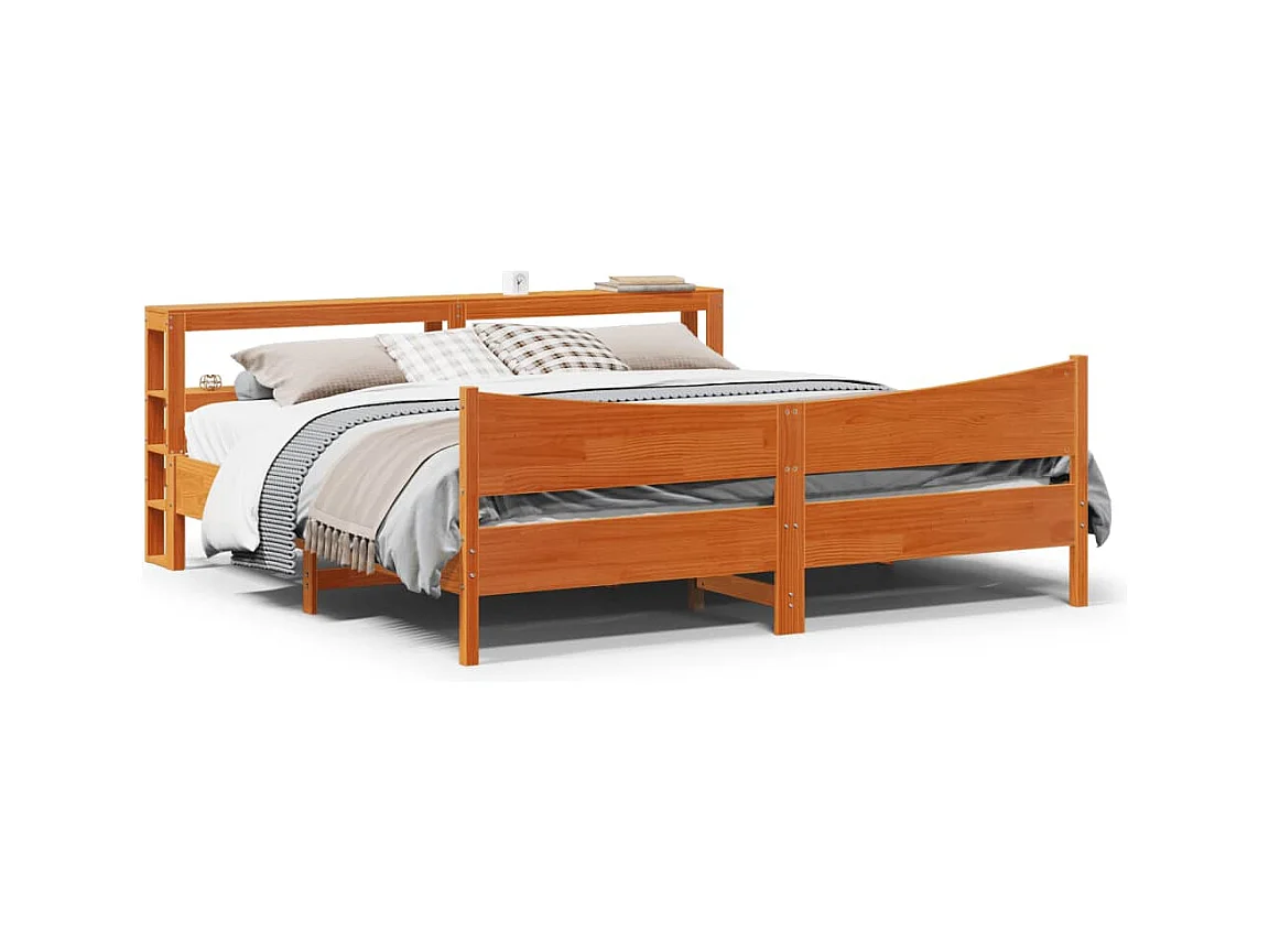 Giroletto con Testiera Marrone Cera 180x200 cm Massello Pino