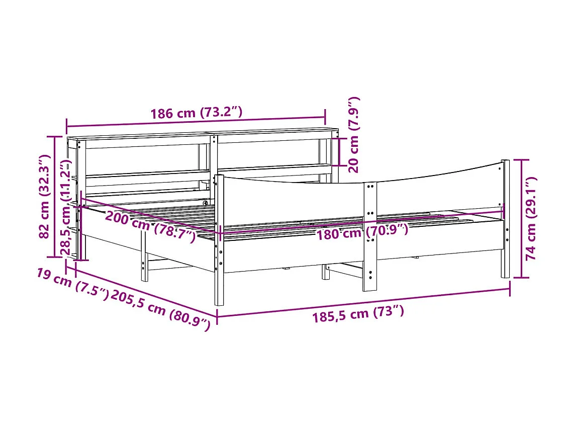 Cadre de lit et tête de lit cire marron 180x200 cm bois de pin