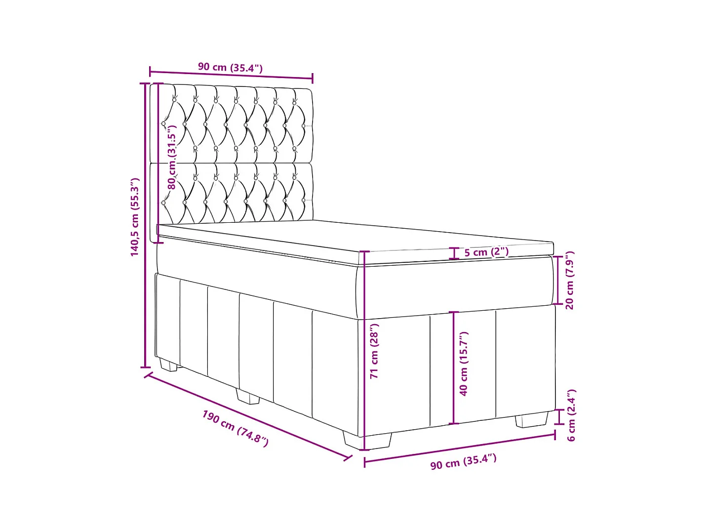 Boxspring met matras stof lichtgrijs 90x190 cm