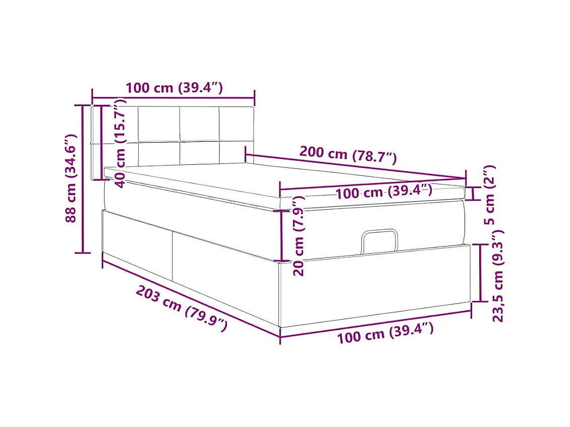 Struttura Letto Pouf con Materasso Rosa 100x200 cm Velluto