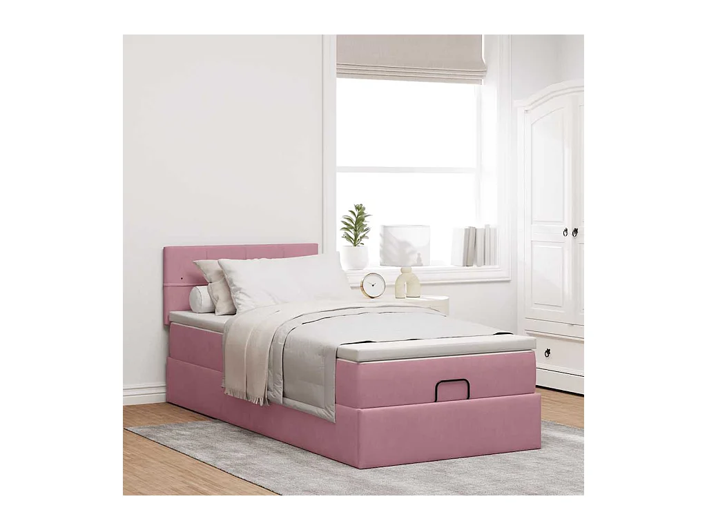 Struttura Letto Pouf con Materasso Rosa 100x200 cm Velluto