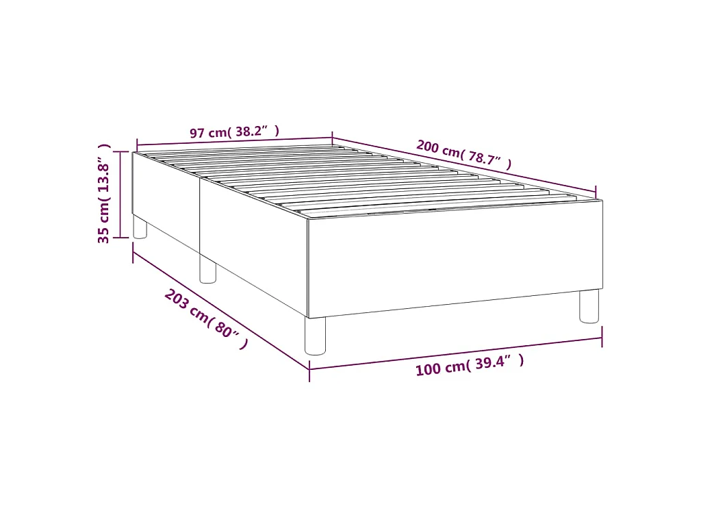 Estrutura de cama com molas 100x200 cm tecido cinzento-escuro