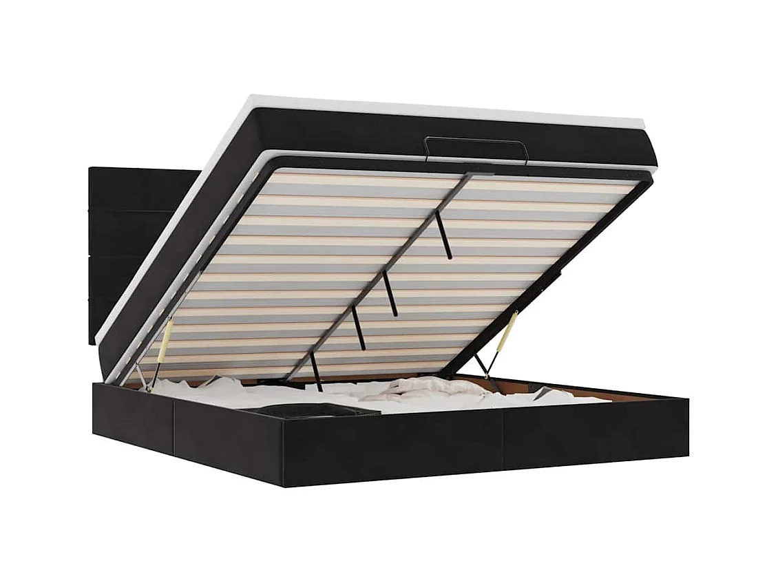 Cadre de lit ottoman avec matelas noir 160x200 cm velours