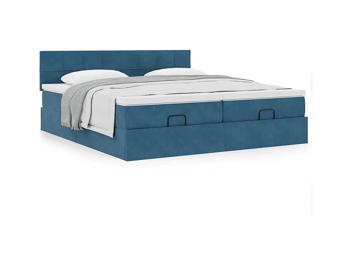 Ottoman-Bett mit Matratzen Dunkelblau 180x200 cm Samt