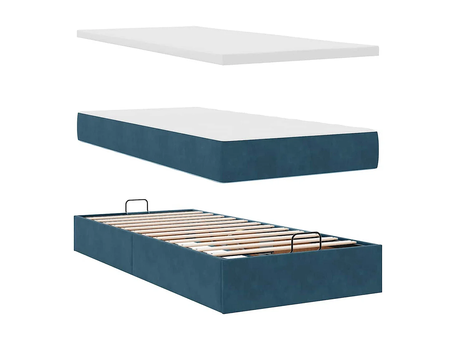 Cadre de lit ottoman avec matelas bleu foncé 180x200 cm velours