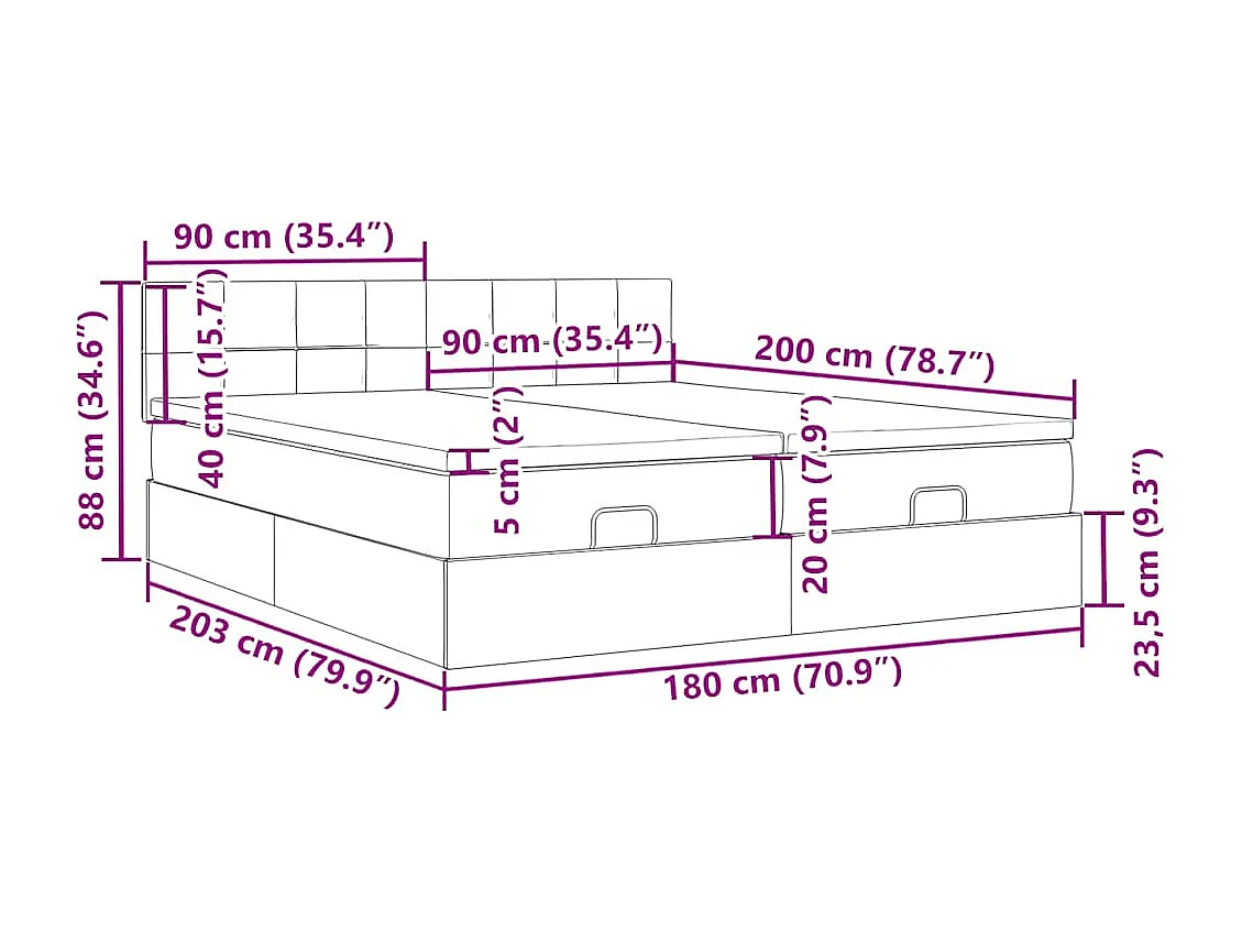 Struttura Letto Pouf con Materassi 180x200 cm Velluto