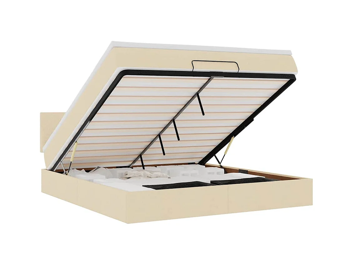 Cadre de lit ottoman avec matelas crème 160x200 cm tissu