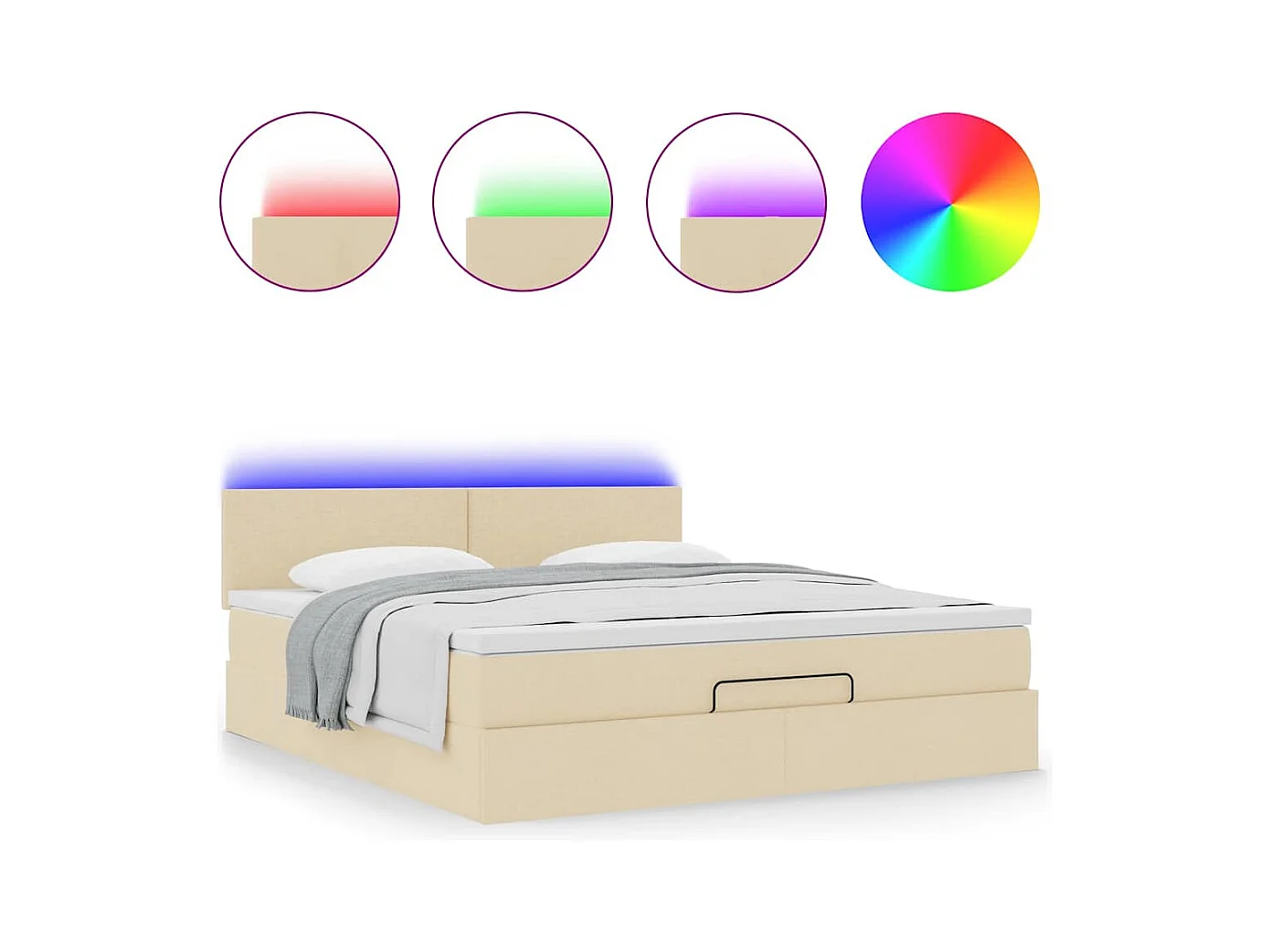 Cadre de lit ottoman avec matelas crème 160x200 cm tissu