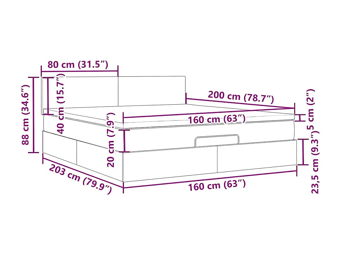 Cadre de lit ottoman avec matelas crème 160x200 cm tissu