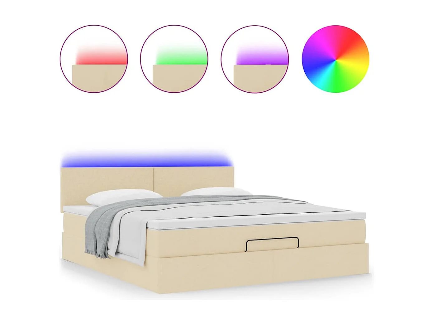 Cadre de lit ottoman avec matelas crème 160x200 cm tissu