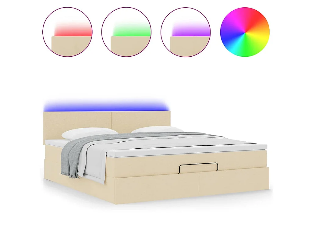 Struttura Letto Pouf con Materasso Crema 160x200 cm in Tessuto
