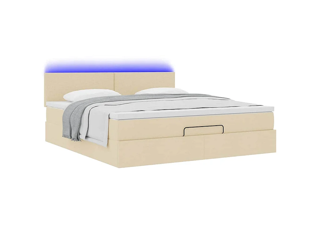 Struttura Letto Pouf con Materasso Crema 160x200 cm in Tessuto