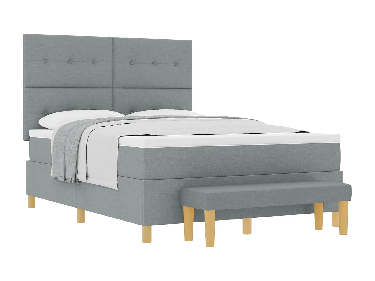 Cama tipo Box Spring con colchón Gris claro 140 x 190 cm tela