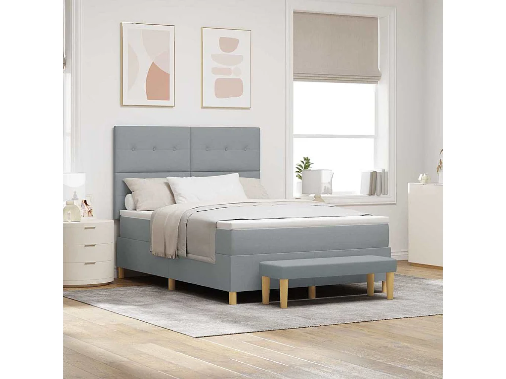 Letto a molle con testiera Grigio chiaro 190 x 140 cm Tessuto