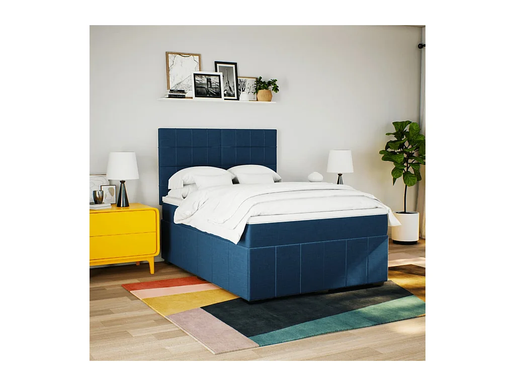 Boxspring met matras stof blauw 140x200 cm