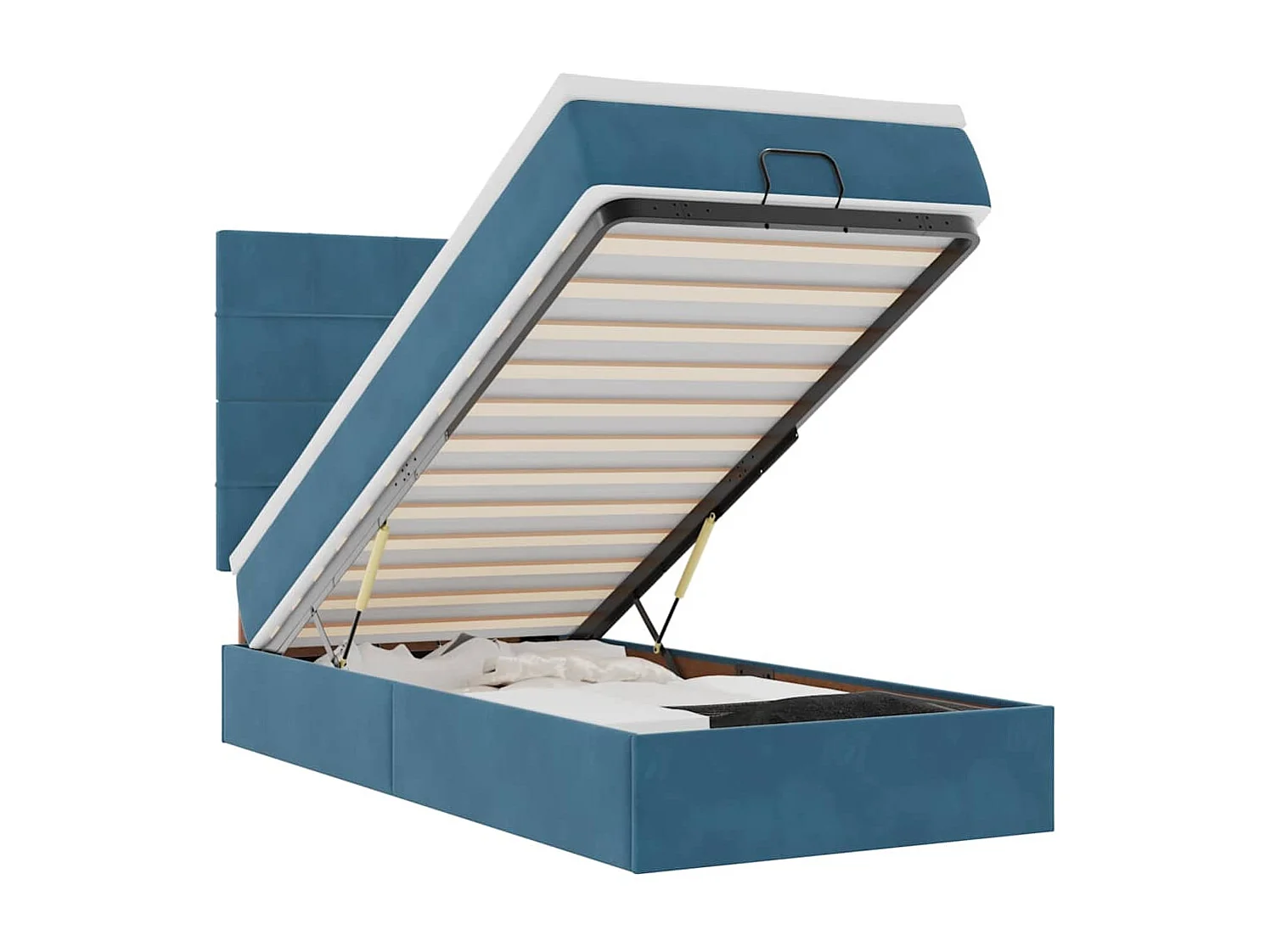 Estrutura cama otomana com colchões azul escuro 90x190cm veludo