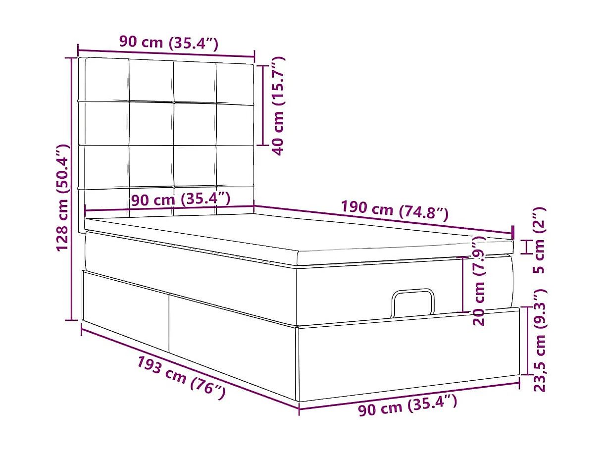 Ottoman bed met matrassen en LED's 90x190cm fluweel donkerblauw