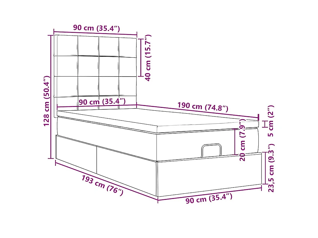 Estructura de cama otomana con colchones terciopelo azul oscuro