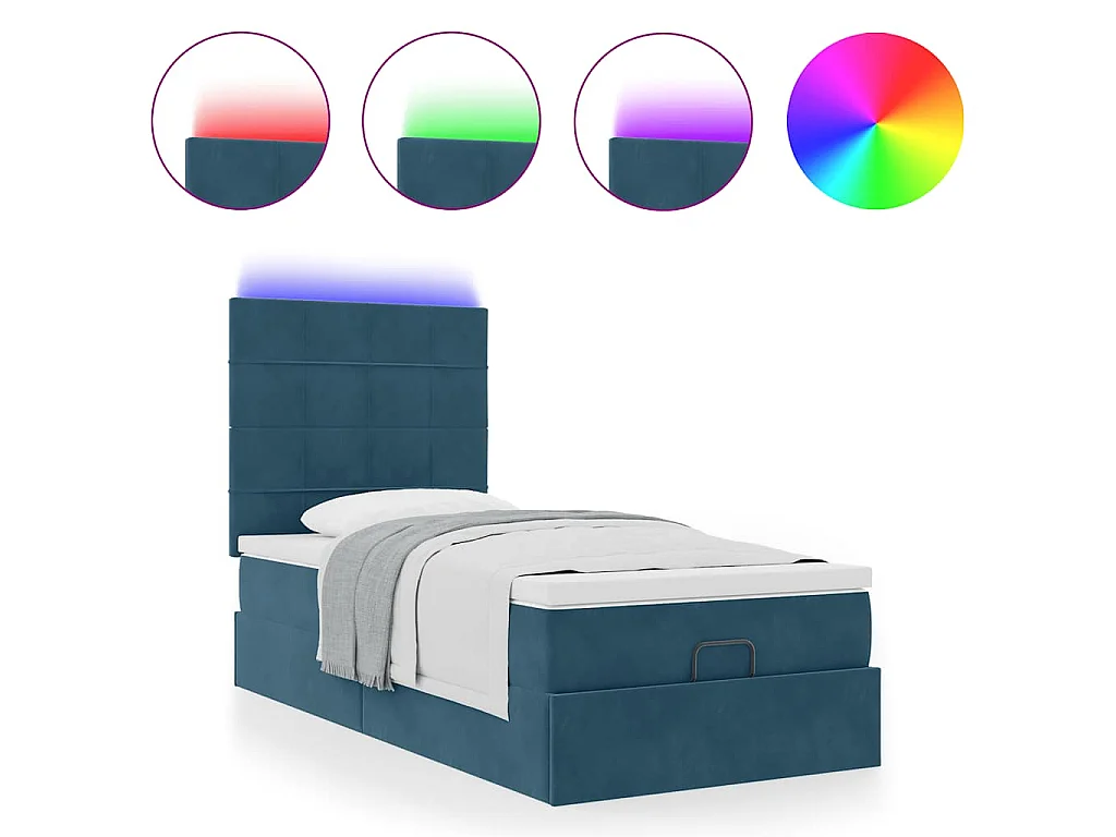 Estructura de cama otomana con colchones terciopelo azul oscuro