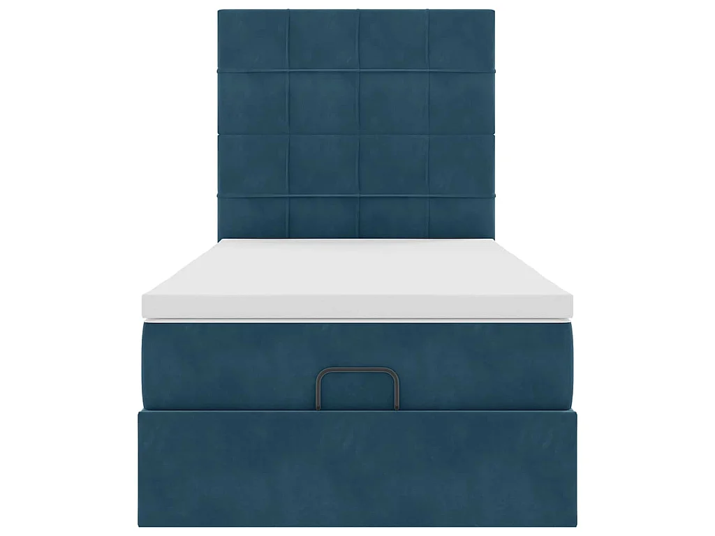 Estructura de cama otomana con colchones terciopelo azul oscuro