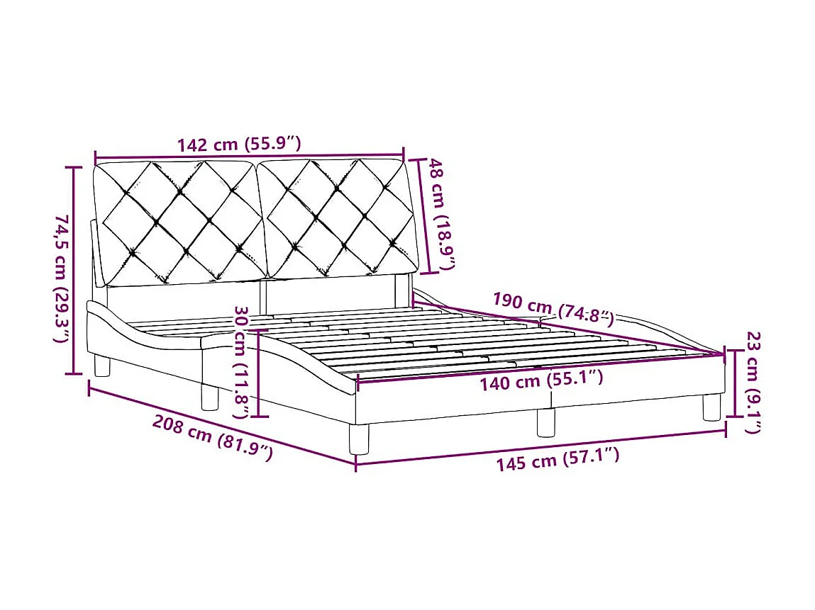 Bettgestell ohne Matratze Schwarz 140x190 cm Stoff