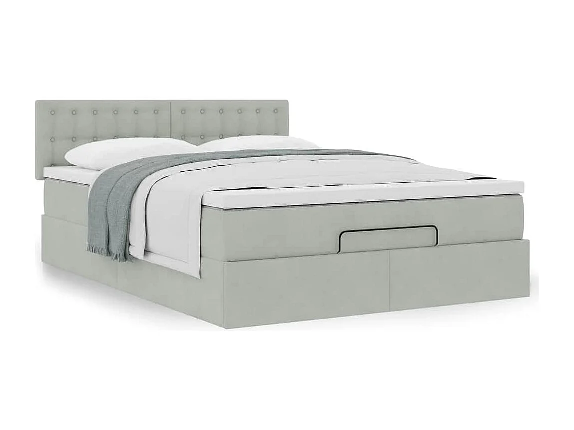 Cadre de lit ottoman et matelas gris clair 140x190 velours