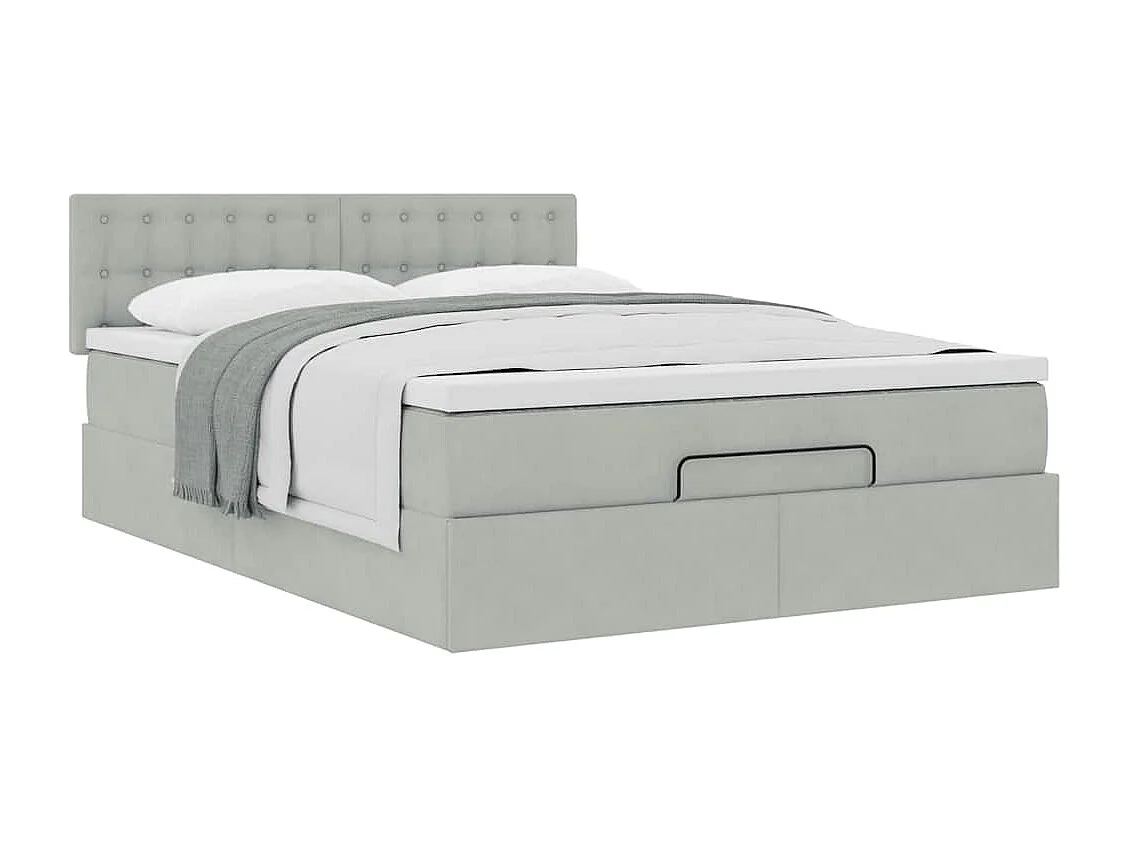 Cadre de lit ottoman et matelas gris clair 140x190 velours