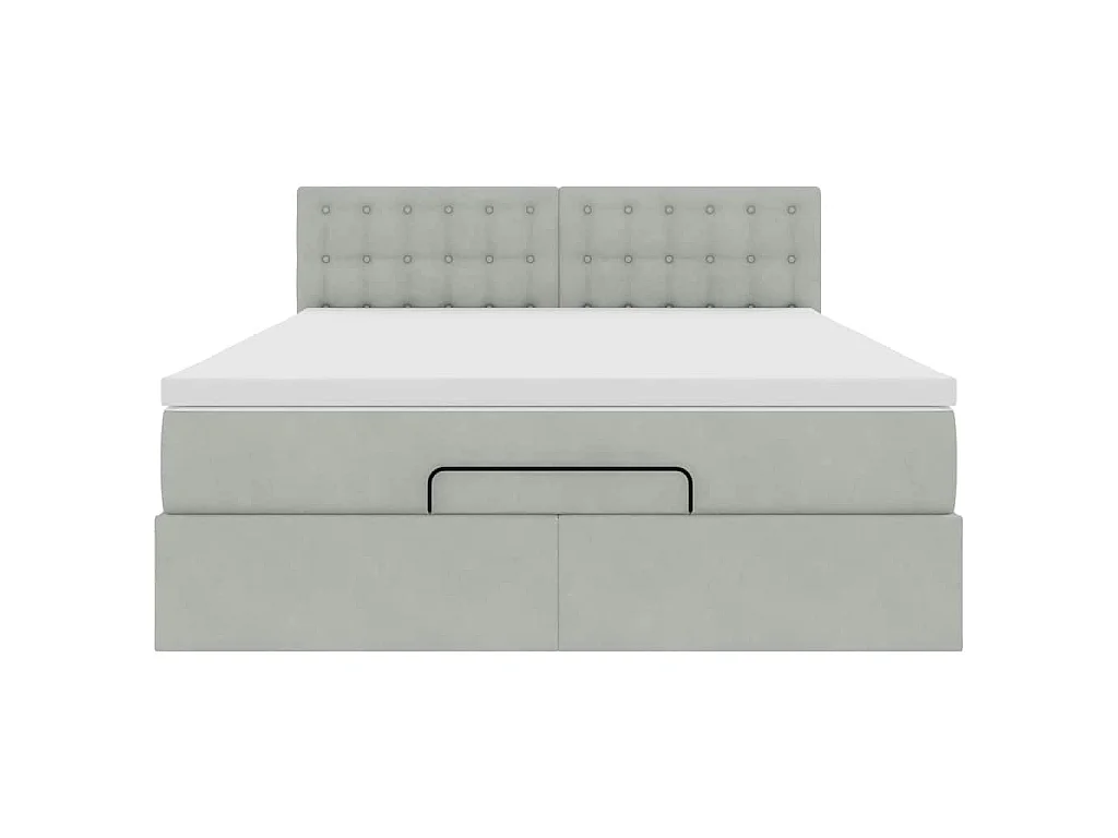 Cadre de lit ottoman et matelas gris clair 140x190 velours