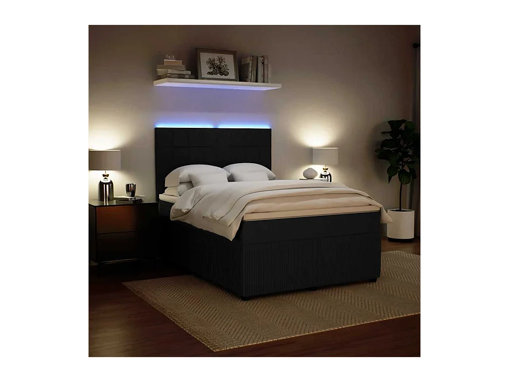 Sommier à lattes de lit avec matelas Noir 140x200 cm Velours