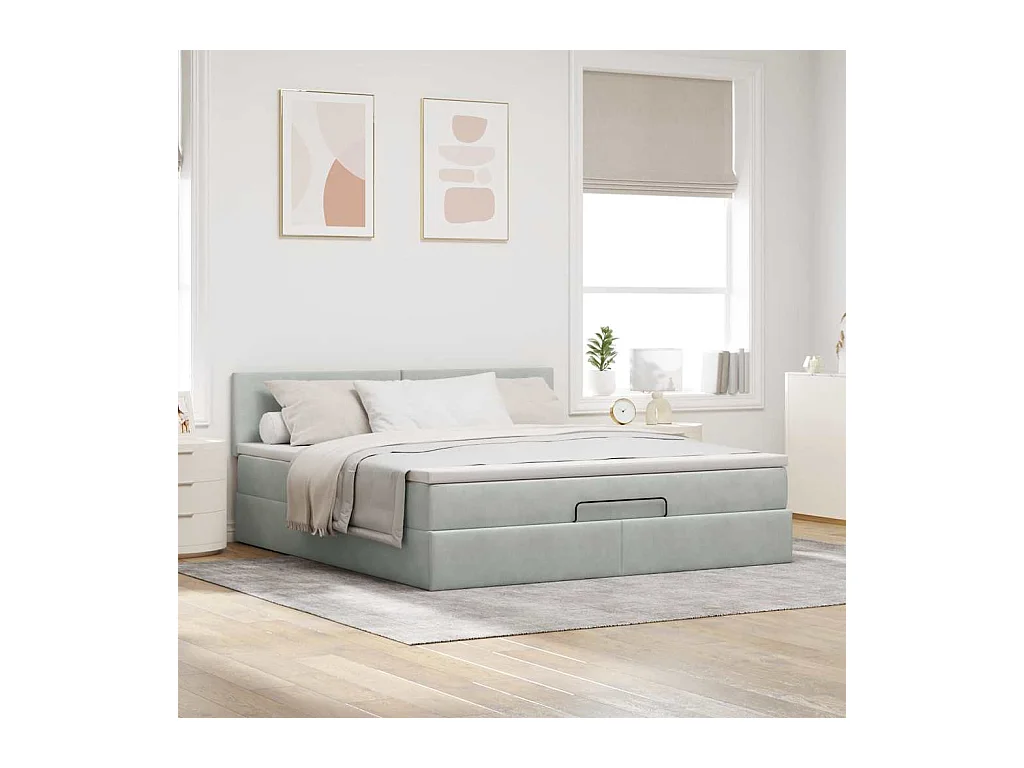 Cadre de lit ottoman avec matelas gris clair 180x200 cm velours