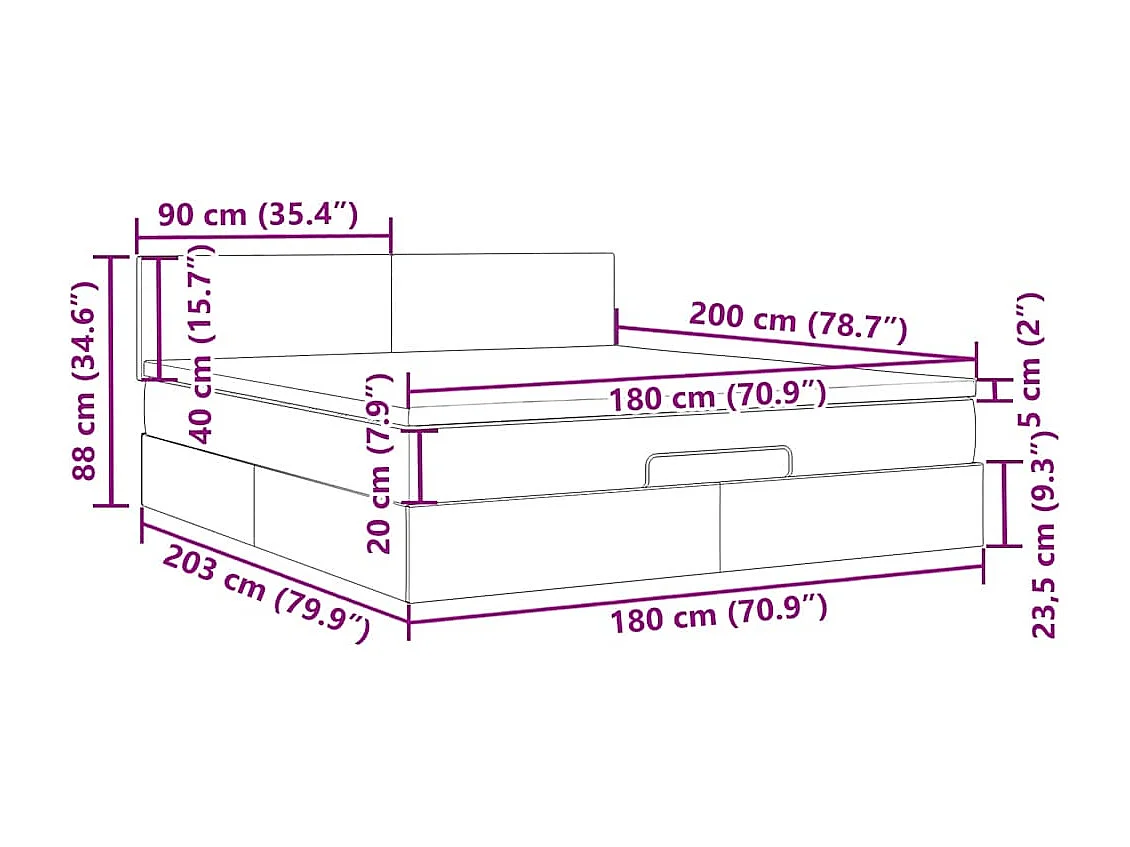 Estrutura de cama otomana com colchão 180x200 cm cinzento claro