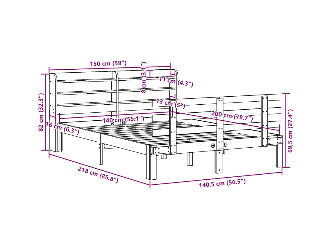 Cadre de lit avec tête de lit sans matelas 140x200 cm