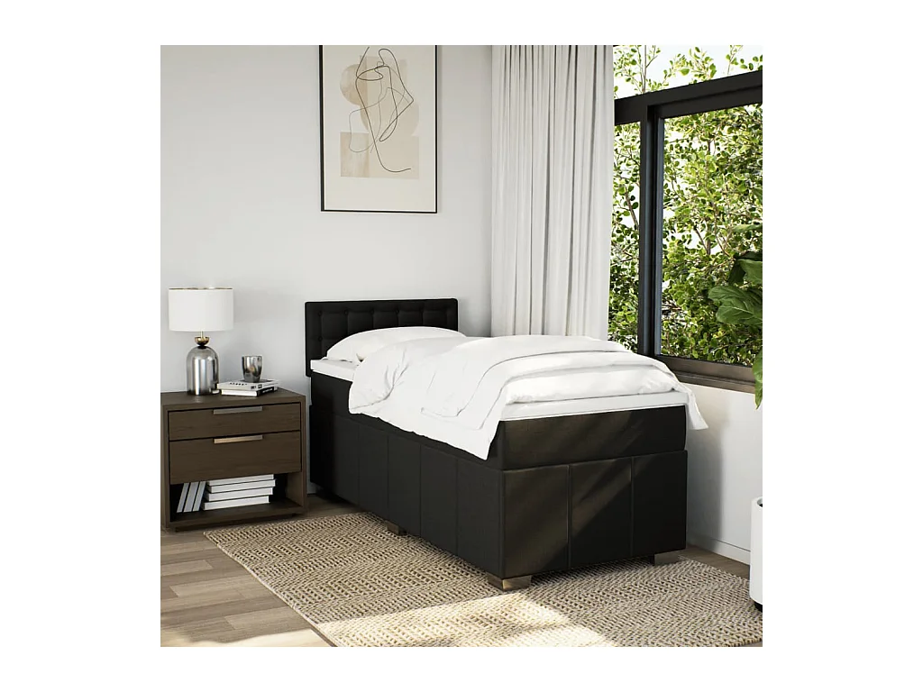 Sommier à lattes de lit avec matelas Noir 90x200 cm Tissu