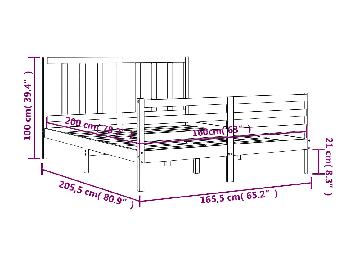 Cadre de lit sans matelas blanc 160x200 cm bois de pin massif