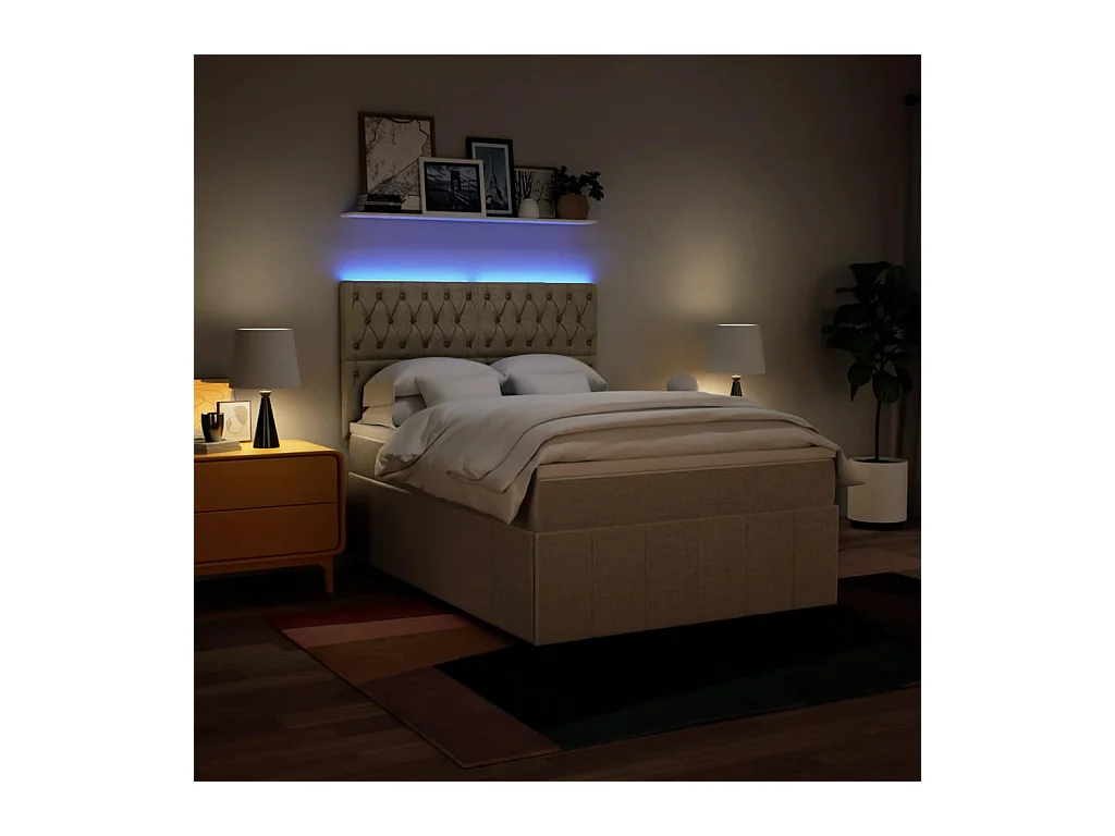 Sommier à lattes de lit avec matelas Crème 160x200 cm Tissu