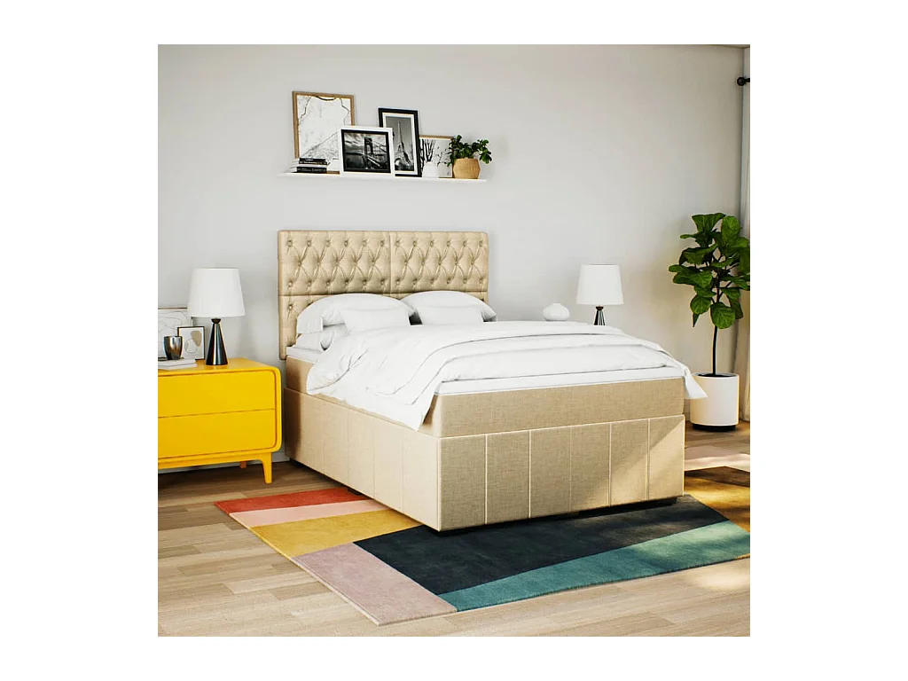 Sommier à lattes de lit avec matelas Crème 160x200 cm Tissu